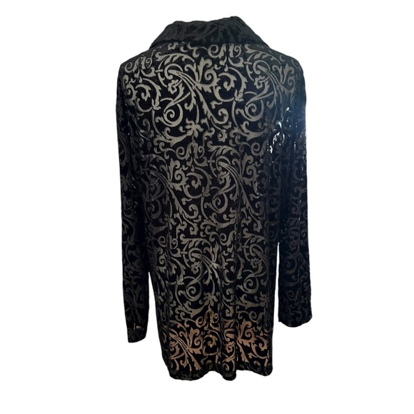 Women's XL Black Burnout Velvet Whimsical Goth Collared Button-Up Sheer Blouse - Picture 7 of 7